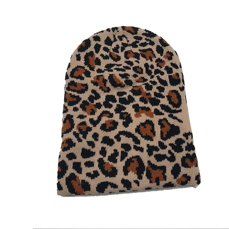 Wool Hat Female Leopard Print Knitted Elastic Warm Versatile Pullover Knitted Hat Autumn and Winter Thickened Ear Protection Hat Male