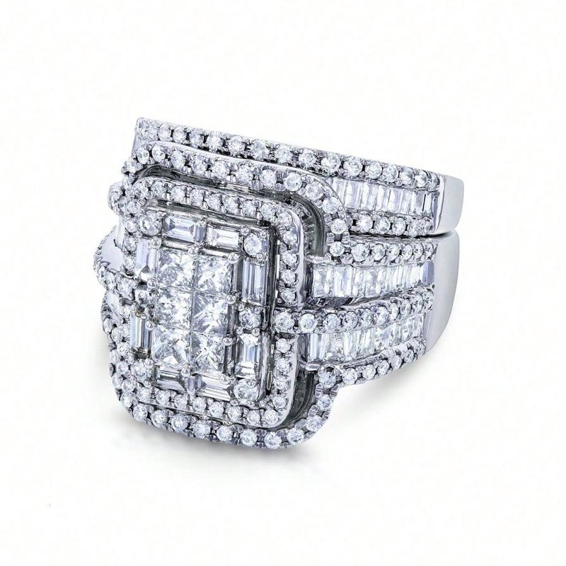 S/Set Luxuriöses Übertriebenes Damen Funkelndes Quadratisches Zirkonia Ring Set für Braut Hochzeit Valentinstag Geschenk Ewigkeit Schmuck