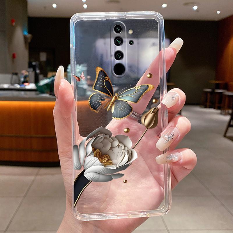 Custodia Per Xiaomi Redmi Note 8 Pro Note8 Capa Fiore Farfalla Protettiva Sottile Custodie Trasparente Morbido Silicone TPU Copri Telefono