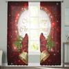 Christmas Bells Letters Bow Ribbon Tulle Sheer Window Curtains for Living Room Bedroom Christmas Decor Voile Curtains Drapes