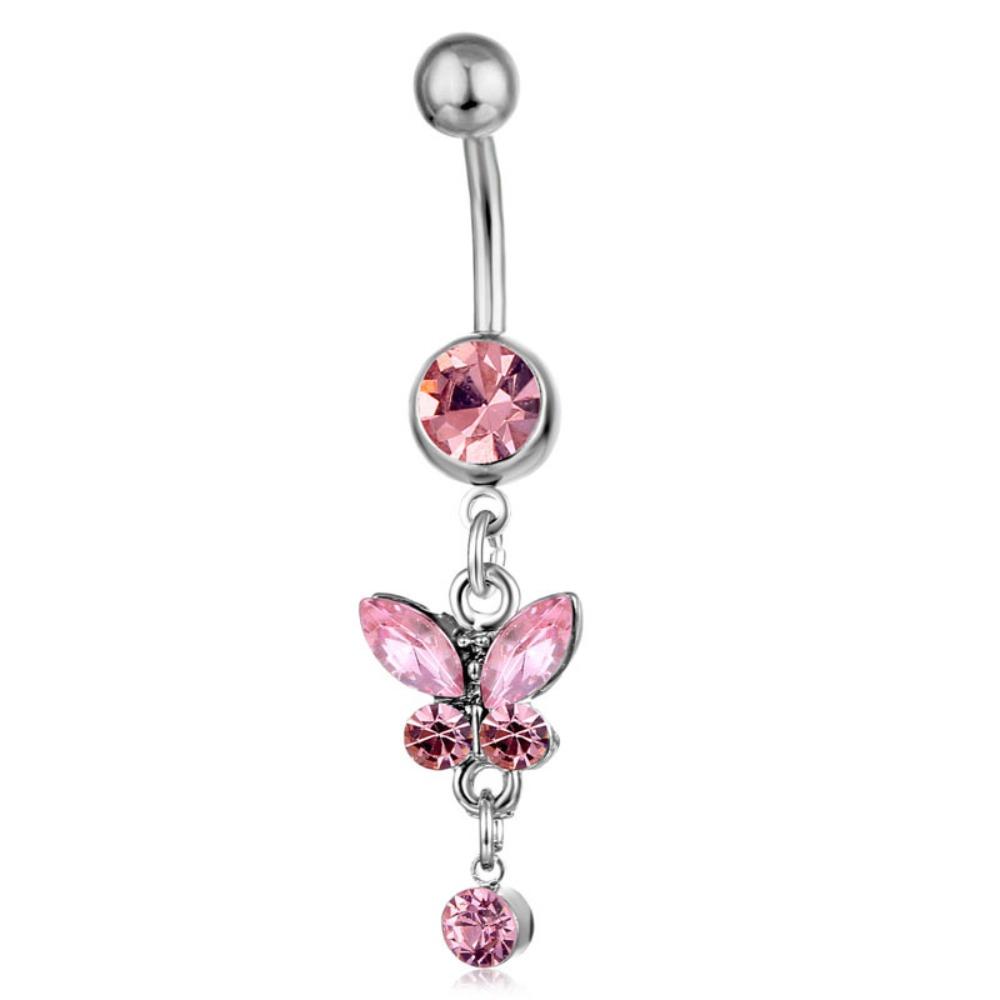 Stainless Steel Zircon Navel Ring Rhinestone Colorful Butterfly Pendants Belly Button Ring Hip Hop Piercing