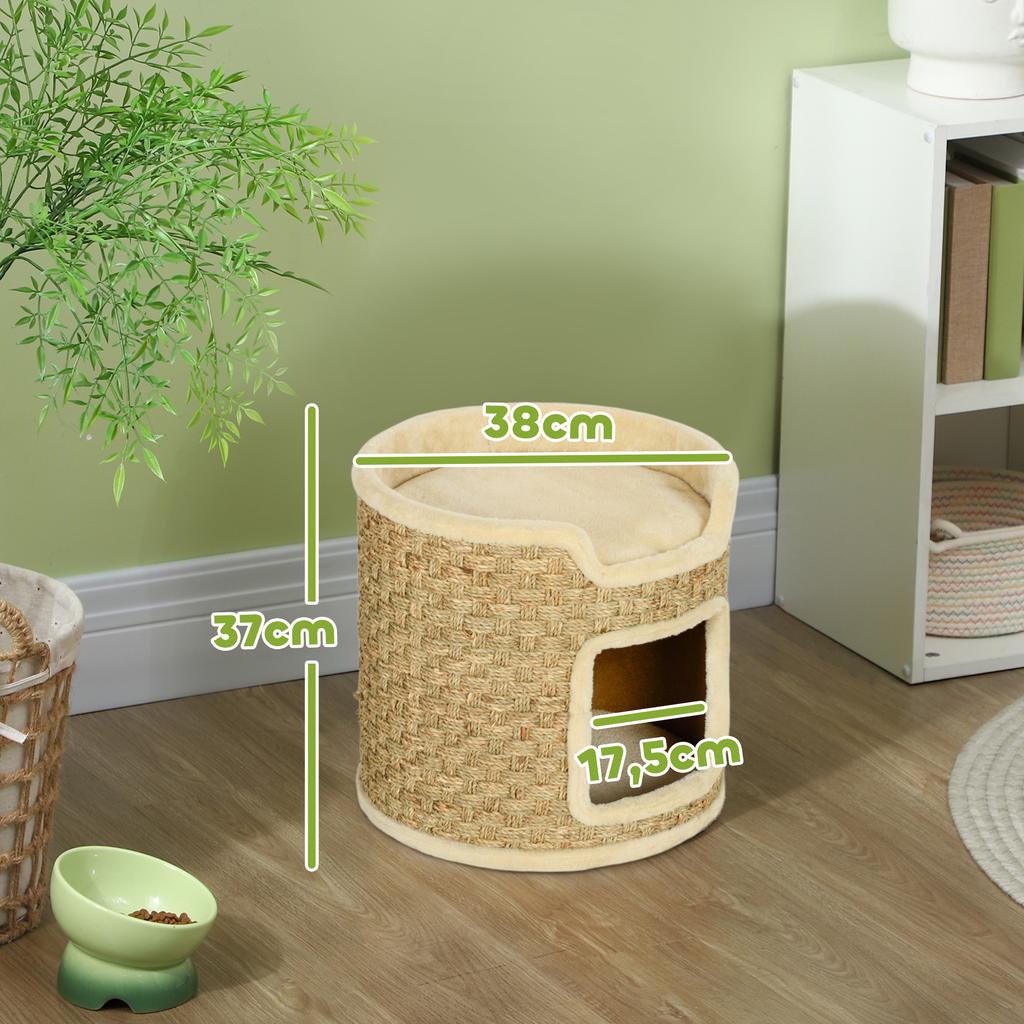 Cat Scratching Post, Play and Relaxation Area, Plush, diameter 38 x 37H cm, Khaki-Beige, Up to 5 kg