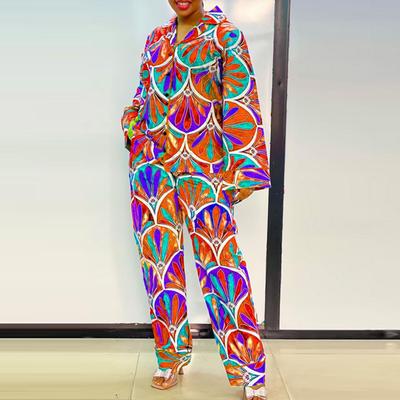 Bedrucktes Langarmshirt und Hose-Set für Damen in großer Größe
