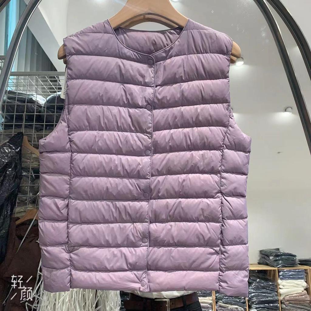 Gilet Imbottito in Piuma d'Anatra Bianco Leggero da Donna Senza Maniche Colletto a V Convertibile Gilet Imbottito Strato Interno Caldo Gilet Invernale