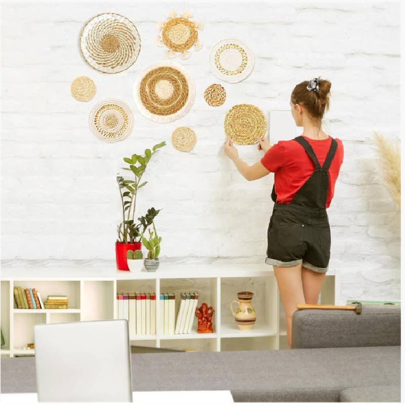 Basket Coaster Boho Set Hanging Woven Wall Decor Handmade Pendant Decoration