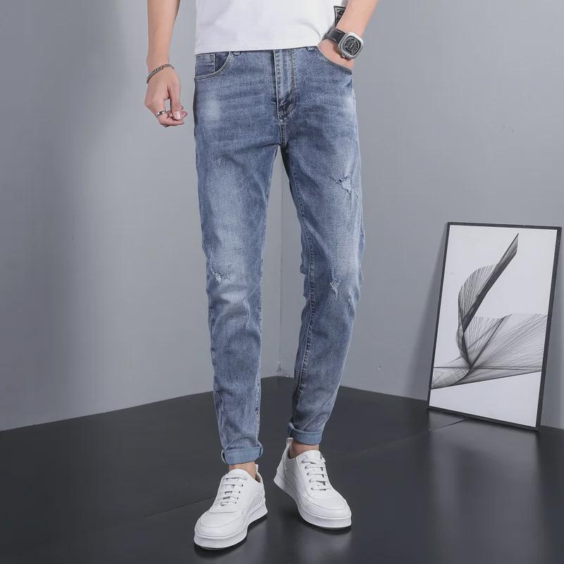 Men's Korean Style Slim Fit Elastic Jeans - Casual Straight Trousers for Spring