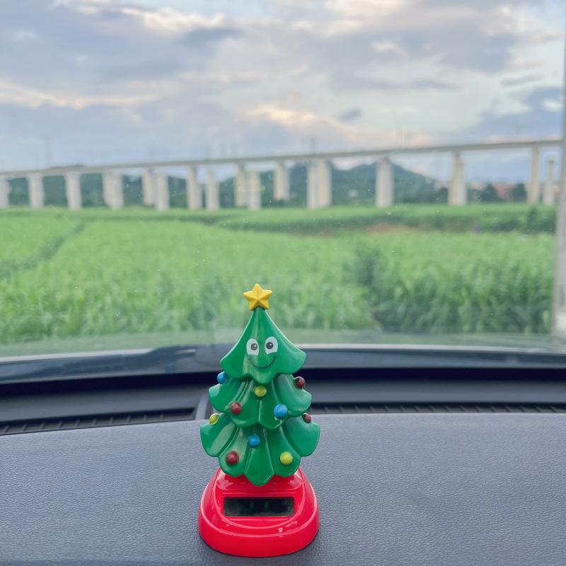Christmas Car Ornament 2025 2026 Solar Dancing Christmas Tree Novelty Moving Christmas Tree New Arrival For Car Dashboard