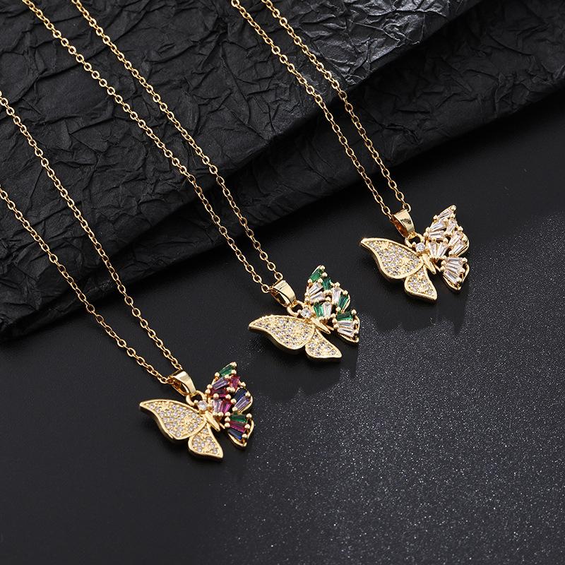 Trendy Zircon Butterfly Pendant Necklace For Women Small Collarbone Chain With Colorful Zirconia