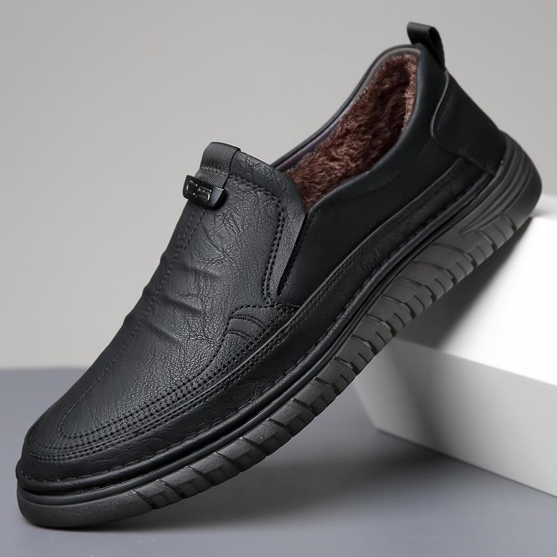 Men's Leather Shoes Autumn and Winter Casual Leather Shoes Men's Driving Shoes Men's Non-slip Velvet Warm Business Leather Shoes