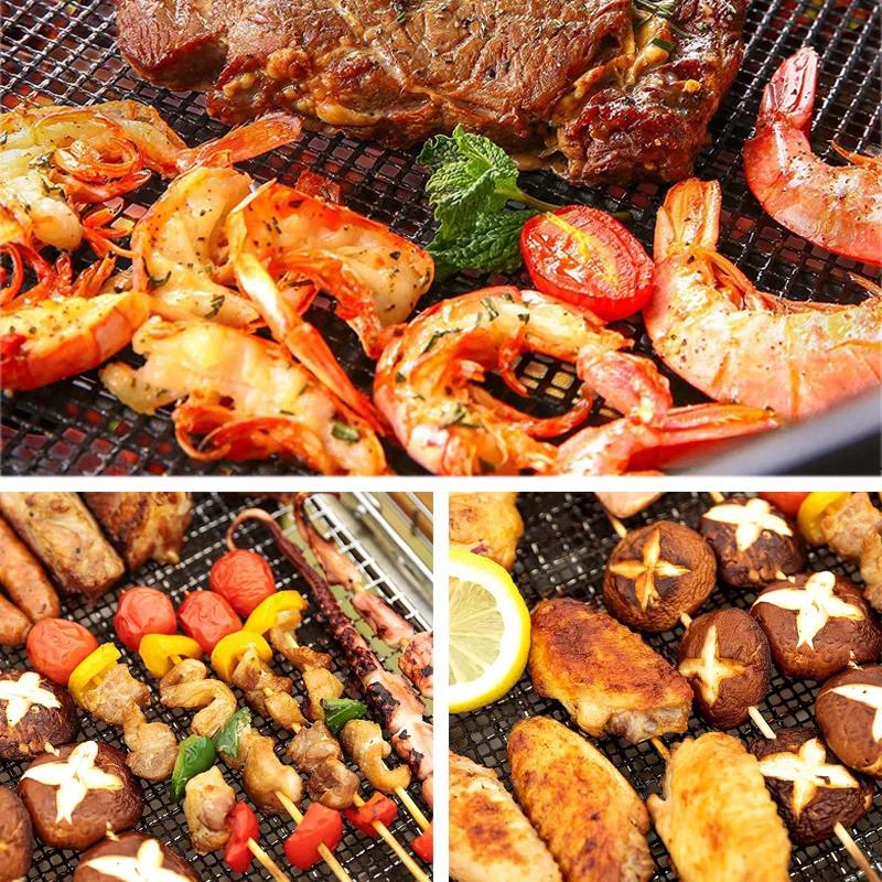 2Pcs BBQ Mesh Grill Mat Non-stick Barbecue Mat Reusable BBQ Mat Grill Sheet Liner PTFE Fiberglass Cooking Mat BBQ Accessories
