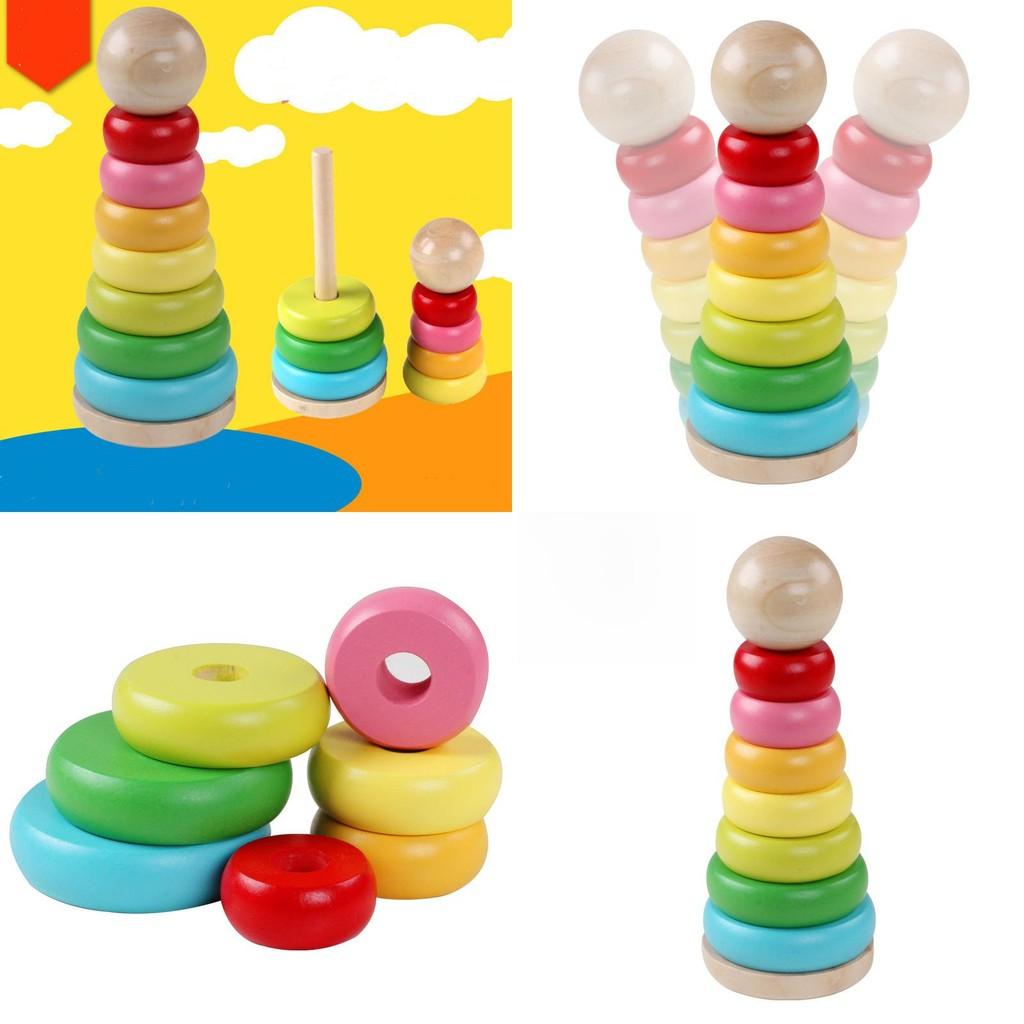 Tower Rainbow Stacking Wooden Toy Early Childhood Learning Logic Development