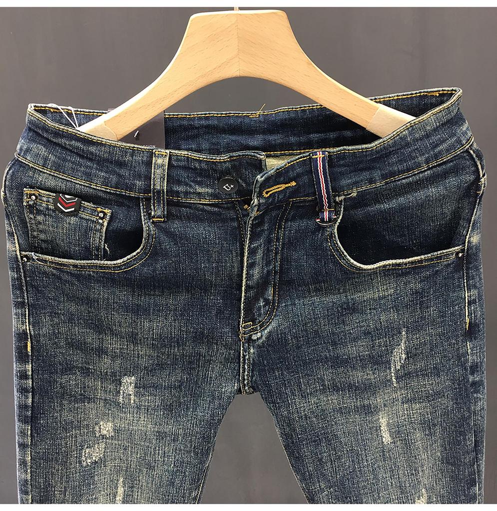 Męskie dżinsy 2024 Slim Fit Washed - Modny styl koreański, Pasujące do wszystkiego, Długość dziewięciocalowa