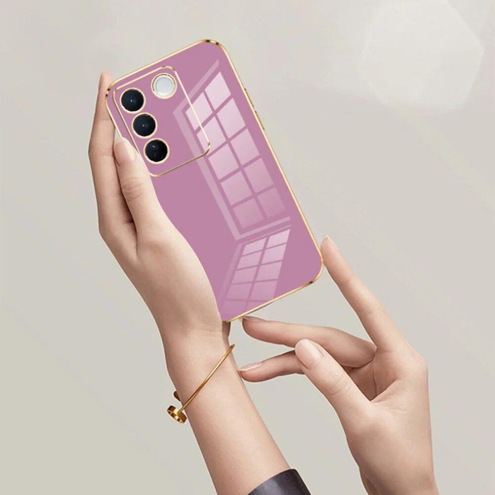 Pentru vivo V27e Husă vivo V27 Pro Husă pentru telefon Vivo X27 Husă V2230 V2231 V2246 V2237 Husă din spate cu placare pătrată de lux antișoc