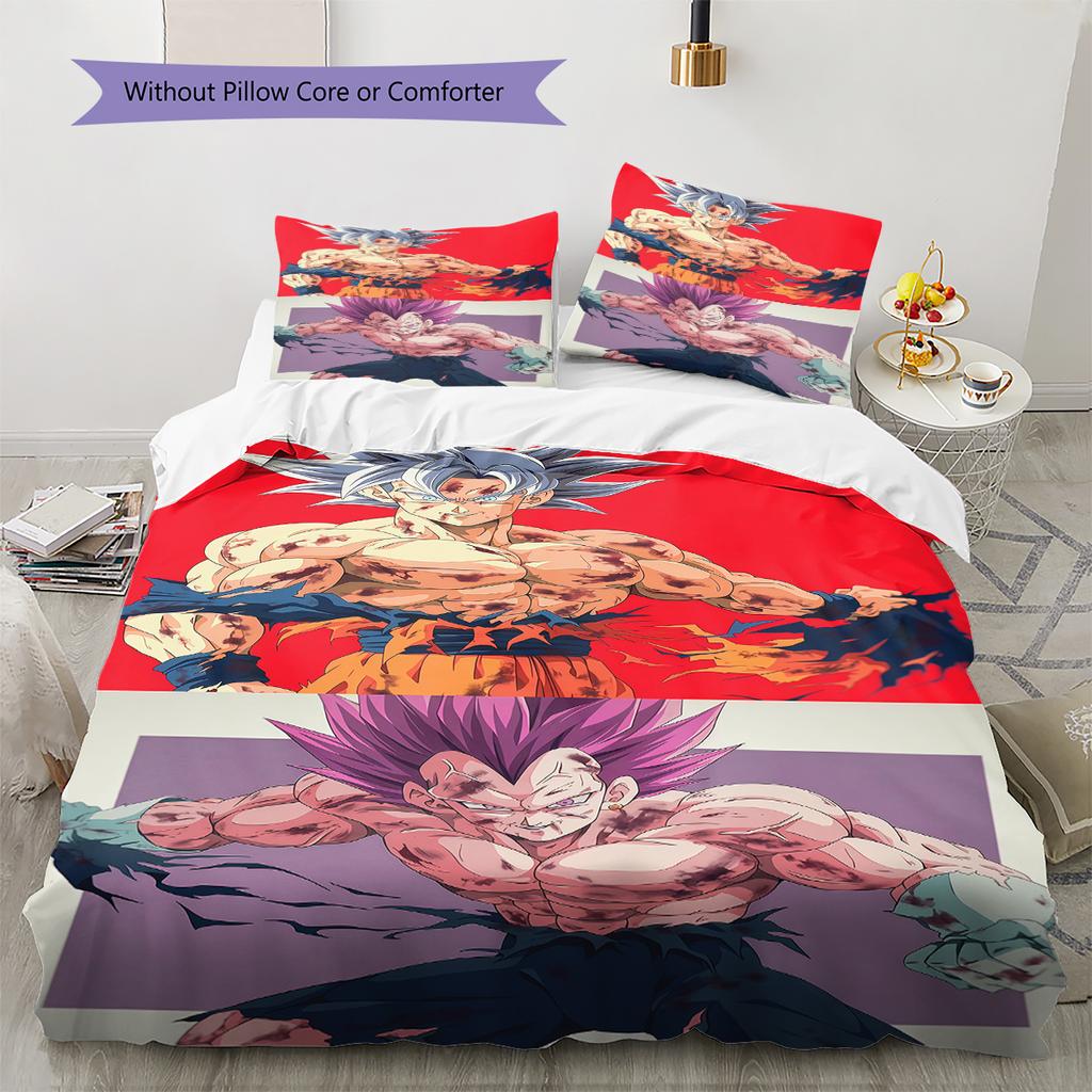 Son Goku Muster Bettwäsche, Steppbett Set Bettbezug Kissenbezug Zuhause Geburtstagsgeschenk (1 Bettbezug + 2 Kissenbezüge, ohne Füllung)