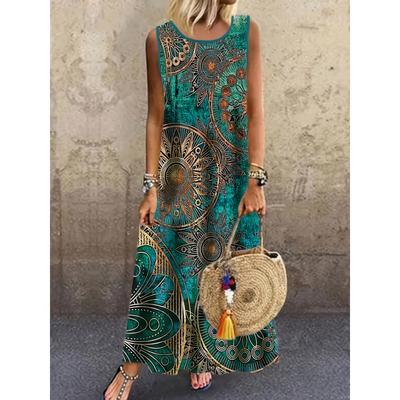 Women's Casual Dress with a Round Neck Sleeveless Featuring Paisley Pattern Print Leisure Bohemian Trendy  Ankle-length