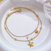 316L Stainless Steel 2025 New Fashion Waterproof  2-layer Pearl Shell Starfish Charming Chain Anklets