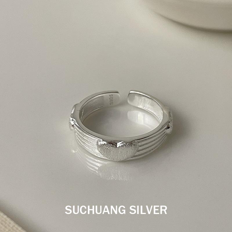 Elegant S925 Sterling Silver Heart Ring: Korean-Style Adjustable Peach Heart Design for Women Adjustable серебристый (2,8 г)