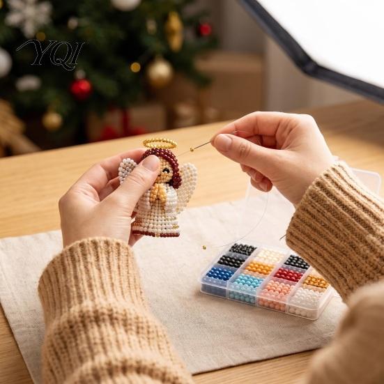 Family Parent Child Activity 3D Nativity Bead Craft Kit for Christmas Decoration, DIY Beaded Winter Holiday Ornaments Scene Figurine Set Adults