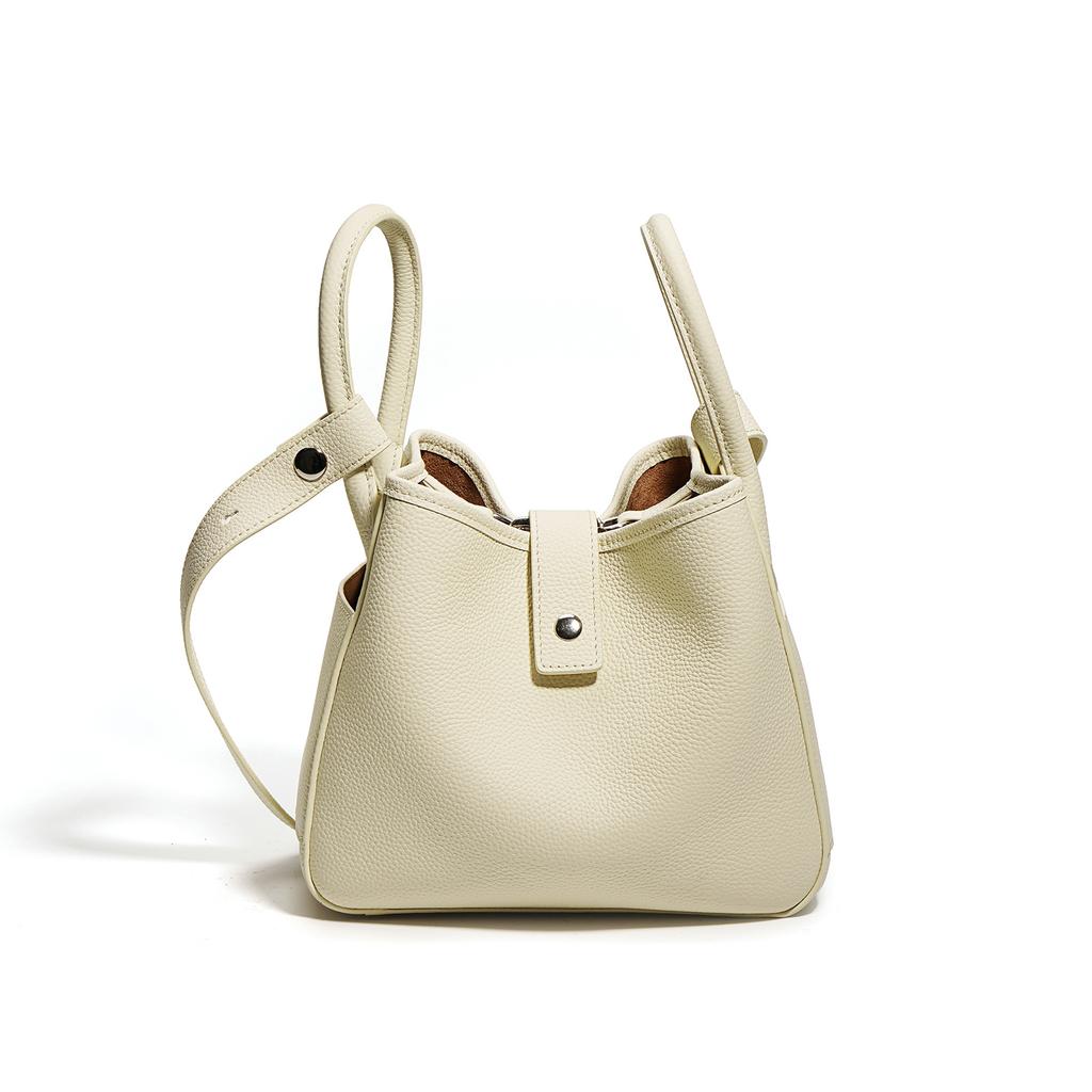 Cowhide Women's Bag New Sugar Cube Leather Bucket Bag Women's Shoulder Crossbody Handbag