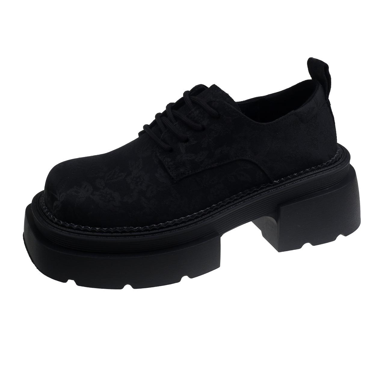 

Модные винтажные женские лоферы на толстой подошве, увеличивающие рост, с квадратным носком, маленькие кожаные женские туфли на шнуровке, на толстой подошве, обувь 35-40 40 чёрный