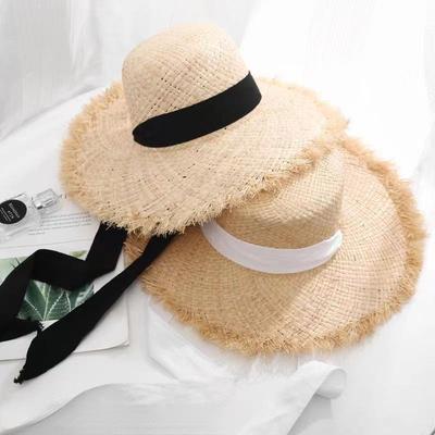 Fashion Handmade 100%natural Raffia Dame Top Big Brim Straw Hat Beach Girl Holiday Panama Sunscreen Breathable Sun Hat Sale