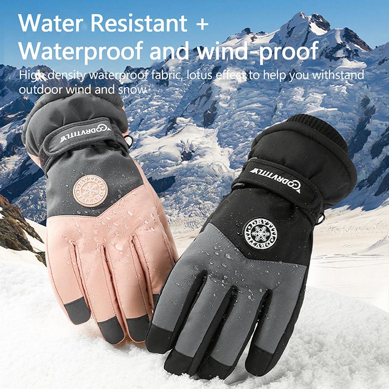 Winter Outdoor Snowboard Ski Riding Gloves Leather Non-Slip Touch Screen Waterproof Motorcycle Cycling Fleece Warm Riding Gloves