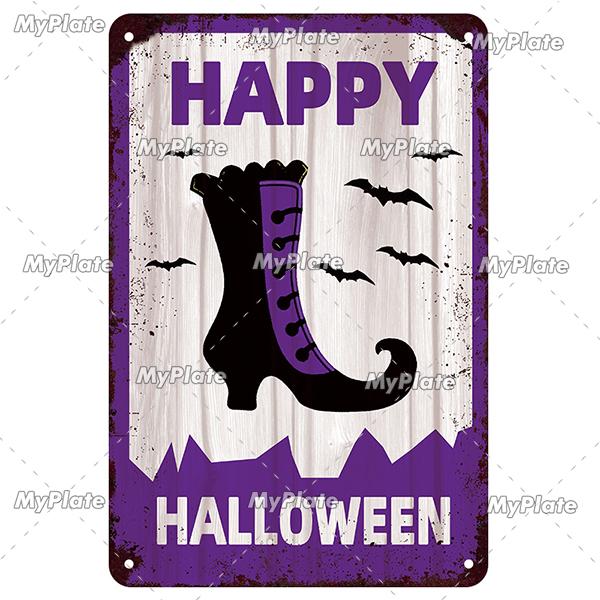 [MyPlate] Halloween Metal Sign Vintage Tin Sign Cafe Bar Decorative Plaque Home Decor Party Wall Sticker Witch Poster Gift