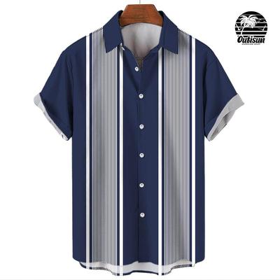 Sommermode Business Casual Herren Freizeit Kurzarmhemd Gestreifter Druck Herren Alltags-Pendlerkleidung Übergroßes Oberteil GRÖSSE