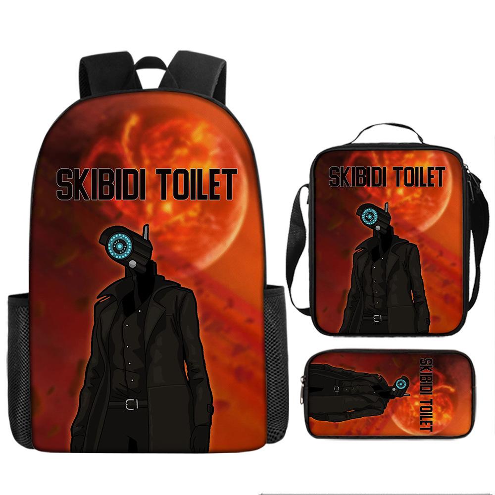 Luxe Nieuwigheid Bijzonder Cool Skibidi Toilet 3D Print 3 stuks/Set leerling Schooltassen Laptop Dagrugzak Rugzak Lunchtas Etui