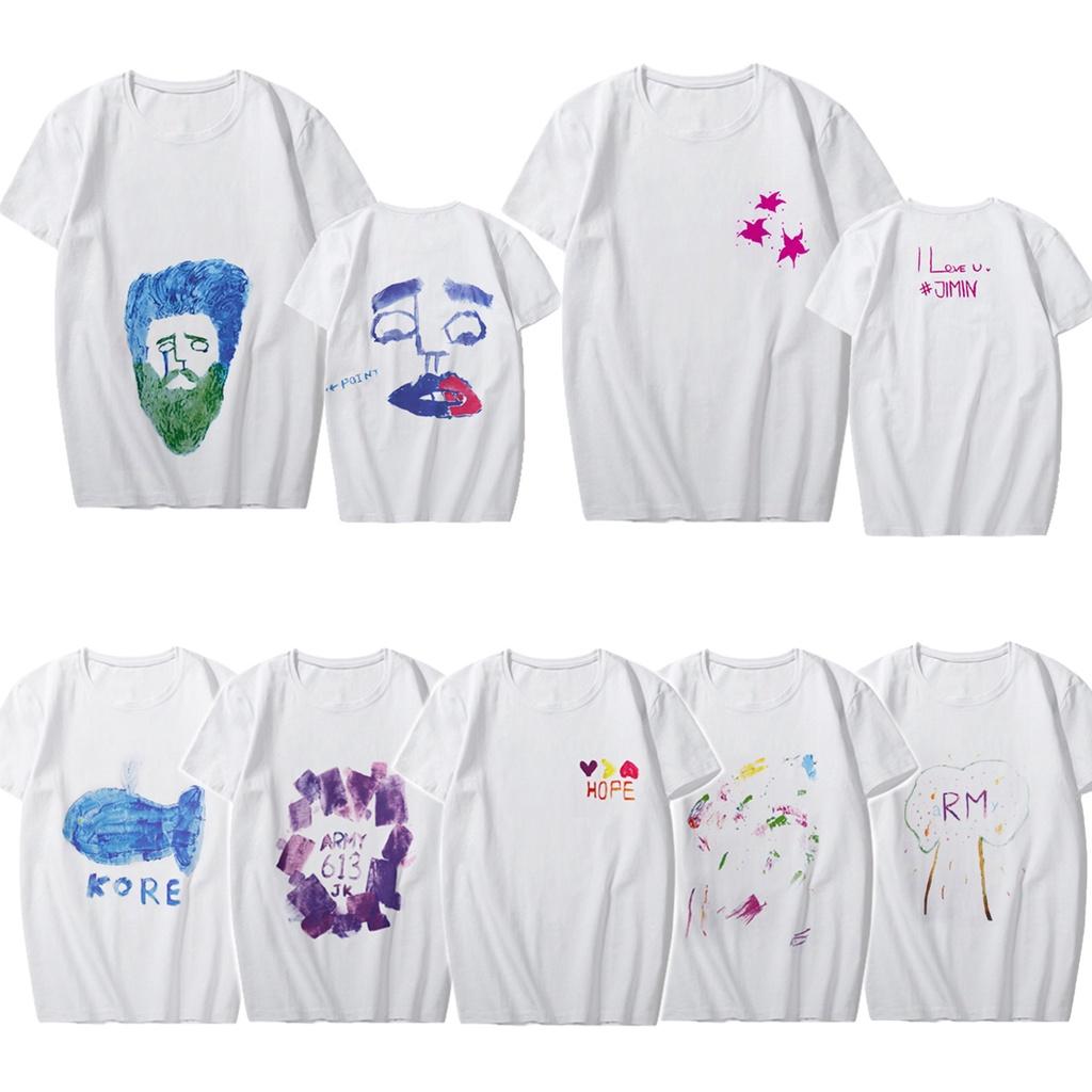 Bts Graffiti Kpop Baumwoll-T-Shirt Suga Jimin V Grafik-Shirt Unisex Paar-T-Shirt S