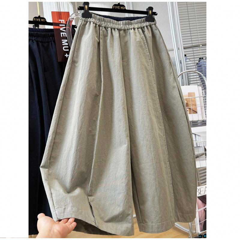 Women Summer Thin Loose Wide Leg Casual Cropped Work Pants