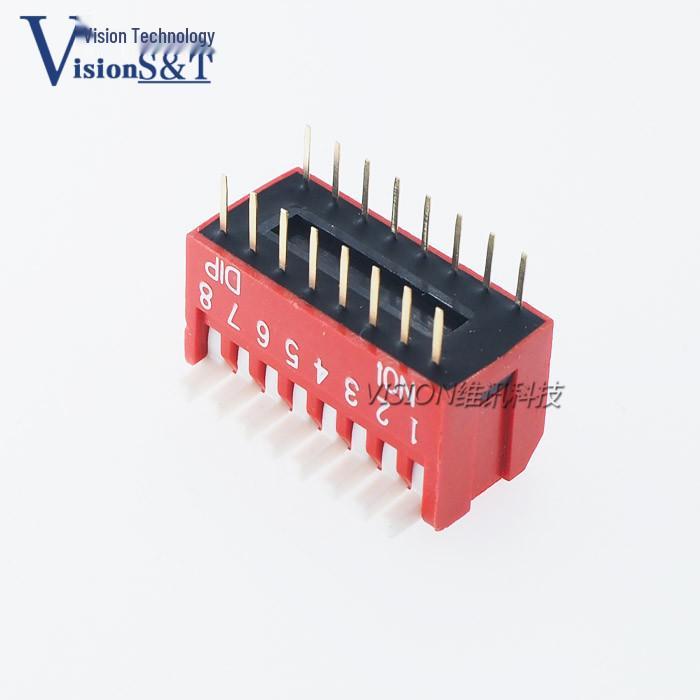 Red 2.54MM Piano-Style DIP Switch, Side-Actuated, Available in 1/2/4/5/6/8/10 Positions