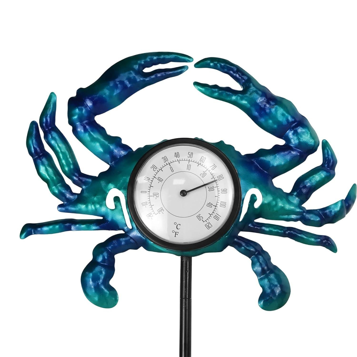 

Crab Decor Outdoor Thermometer, Thermometer Inlaid in Crab Shape, Ground Stake for Yard Insertion, Waterproof Garden Decoration A1