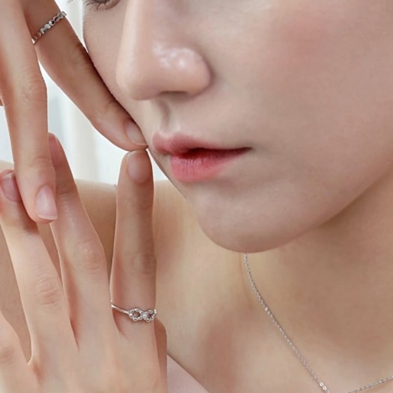 BELLOOGGI Pearl Ball Chain Ribbon Ring