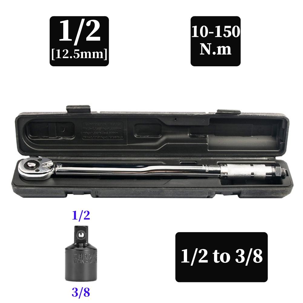 Ratchet Torque Wrench Square Drive 5-150N.m Reversible Ratchet Key 3/8'' Adjustable Torque Spanner Precise Preset Hand Tool