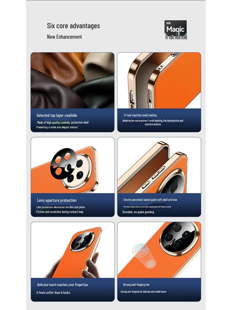 Nowe galwanizowane matowe etui ze skóry bydlęcej na telefon Honor Magic8 & 8Pro - Trwała i odporna na upadki ochrona