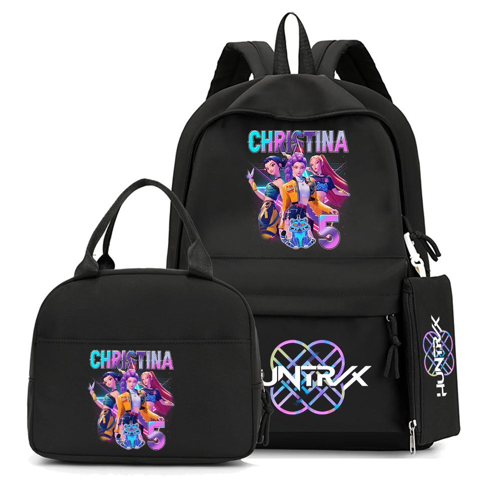 4Pcs/set Anime K-Pop Demon Hunters Printed Backpack with Handbag Pencil Case for Teenager Student Boy Girl Schoolbag Bookbag Large Capacity Travel Bag