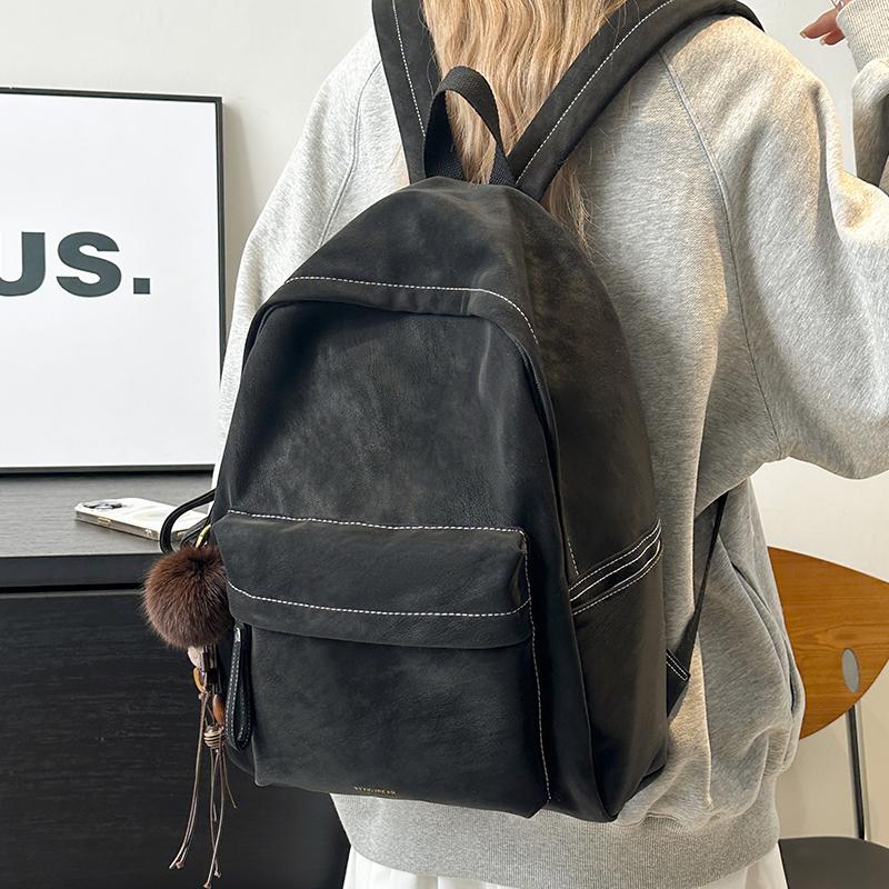 Minimalist Faux Leather Backpack Casual Daily Use Backpack for Women Simple Design Ideal for School Commute Travel and Everyday Outings No Pendant