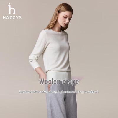 HAZZYS Women's Fall Round Neck Solid Wool Pullover Sweater
