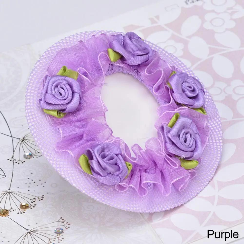 Women Girl Bun Cover Snood Hair Net Hair Nets Latin Ballet Dance Crochet Snoods Accessories With Flower