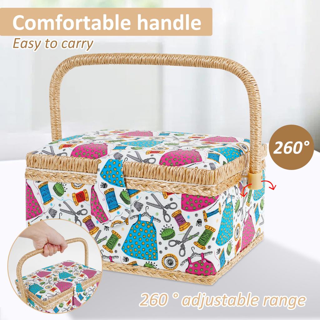 Sewing Basket with Removable Tray Practical Sewing Basket Organizer with Interior Pocket Portable Sewing Storage Box Stylish