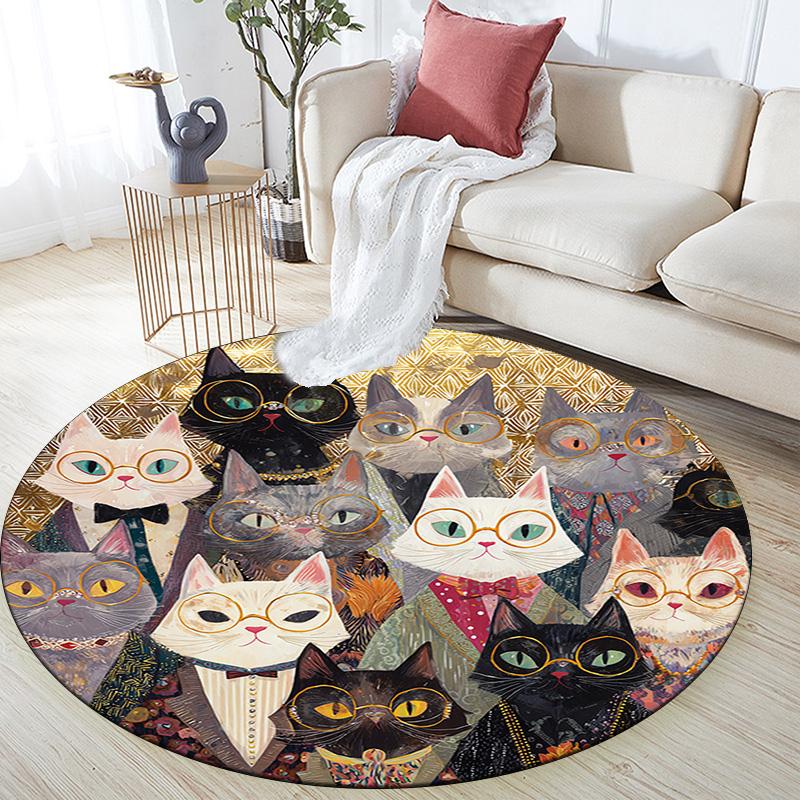 Cats Round Area Rug,Carpet Rug for Living Room Bedroom Sofa Playroom Decor,Non-slip Floor Mat