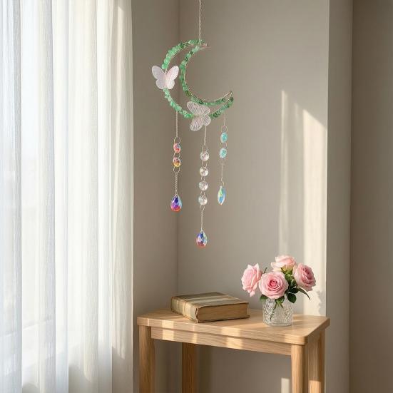 Crystals Suncatcher, Hanging Moon Butterfly Sun Catcher with Glass Prisms for Windows, Healing Crystal Decor for Home, Gift for Christmas Birthday