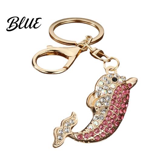 Women Dolphin Keychain Bling Rhinestone Keychain Zinc Alloy Car Key Ring Ocean Theme Sea Animal Pendant for Backpacks Handbag Decoration