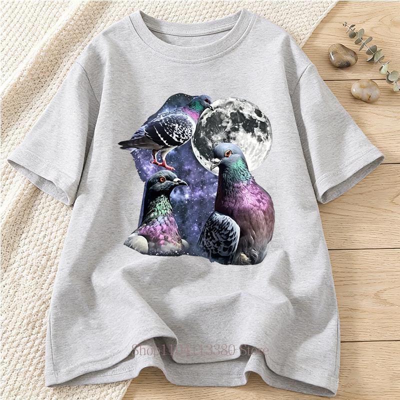 Three Pigeon Graphic Tshirts for Unisex Women Summer Casual Fashion Loose Funny Vintage Tops Crew Neck Short Sleeve Tshirts