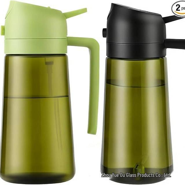 470ml Green Dual-Function Oil Dispenser: Large Capacity Glass Spray and Pour Bottle for Olive Oil