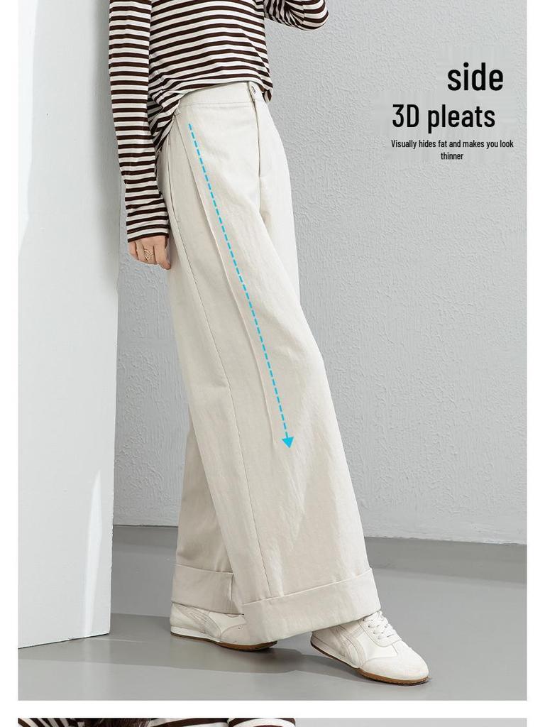 Xin Ge Women's Spring Tencel Cotton High Waist Wide Leg Pants with a Lazy Style Design