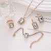 4pcs Set Luxury Charm Micro-inlay Rhinestones Square Crystal Necklace Ring Bracelet Earrings Set for Women Bride Wedding Jewelry