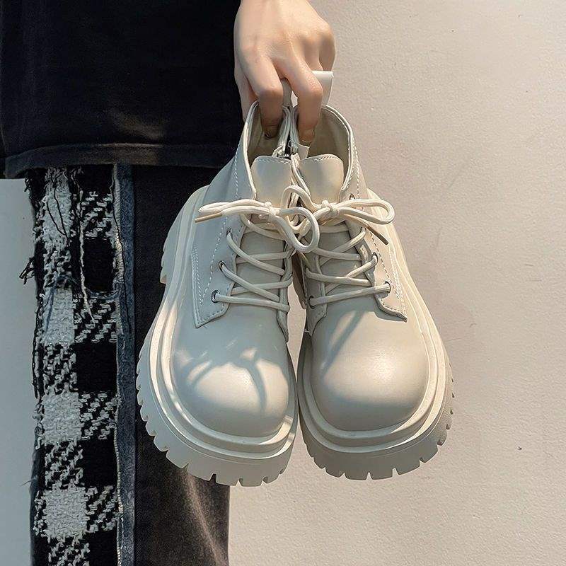 Martin Boots Spring and Autumn Single Boots 2025 New Foreign Style Lace-up Solid Color Short Boots Versatile Korean Version Thick-soled Muffin Mar