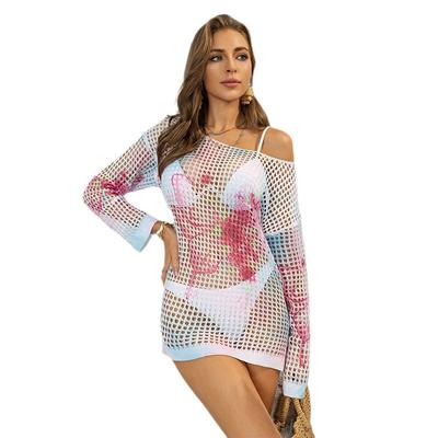 Neuer bedruckter Strickpullover, Pullover, lockere Bluse, dünnes Sonnenschutzhemd, langärmeliges Oberteil für Damen